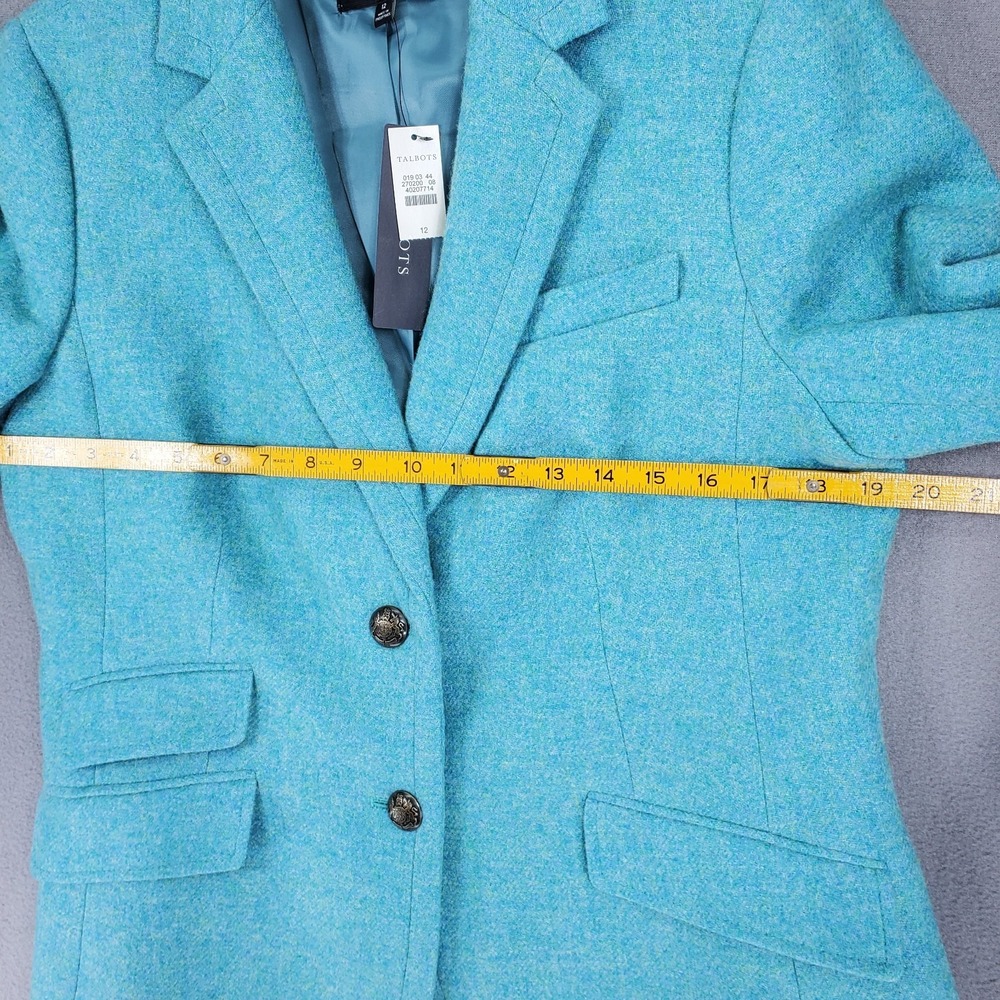 NEW Talbots 2 Button Blazer Sz 12 Herringbone Wool Blend Teal Blue Green $159 - Picture 6 of 7